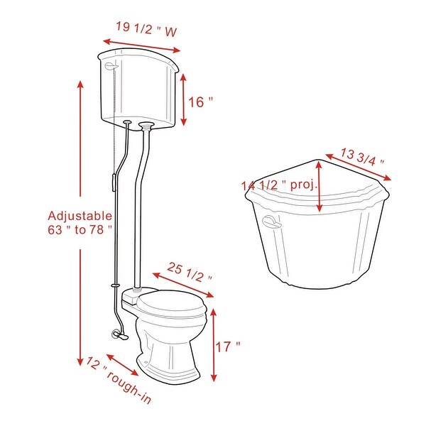 Black Corner High Tank Toilet, Round Bowl, Brass Z-Pipe
